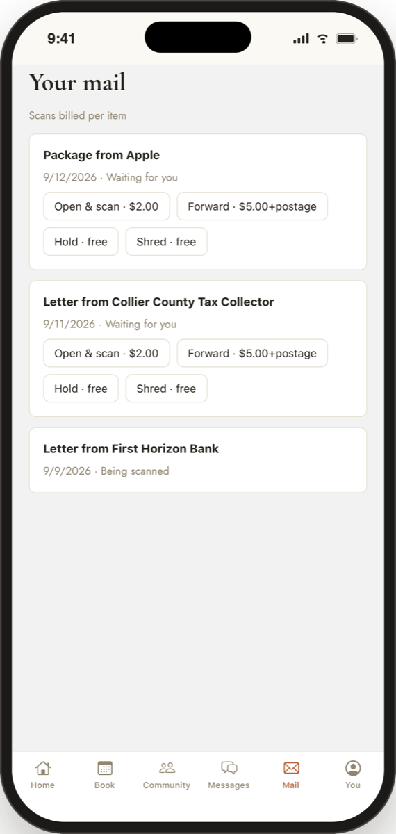Seagate Works app — Your mail: open and scan, forward, hold, or shred each item