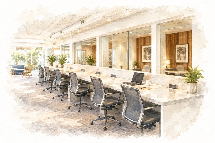 Watercolor of the counters at Seagate Works
